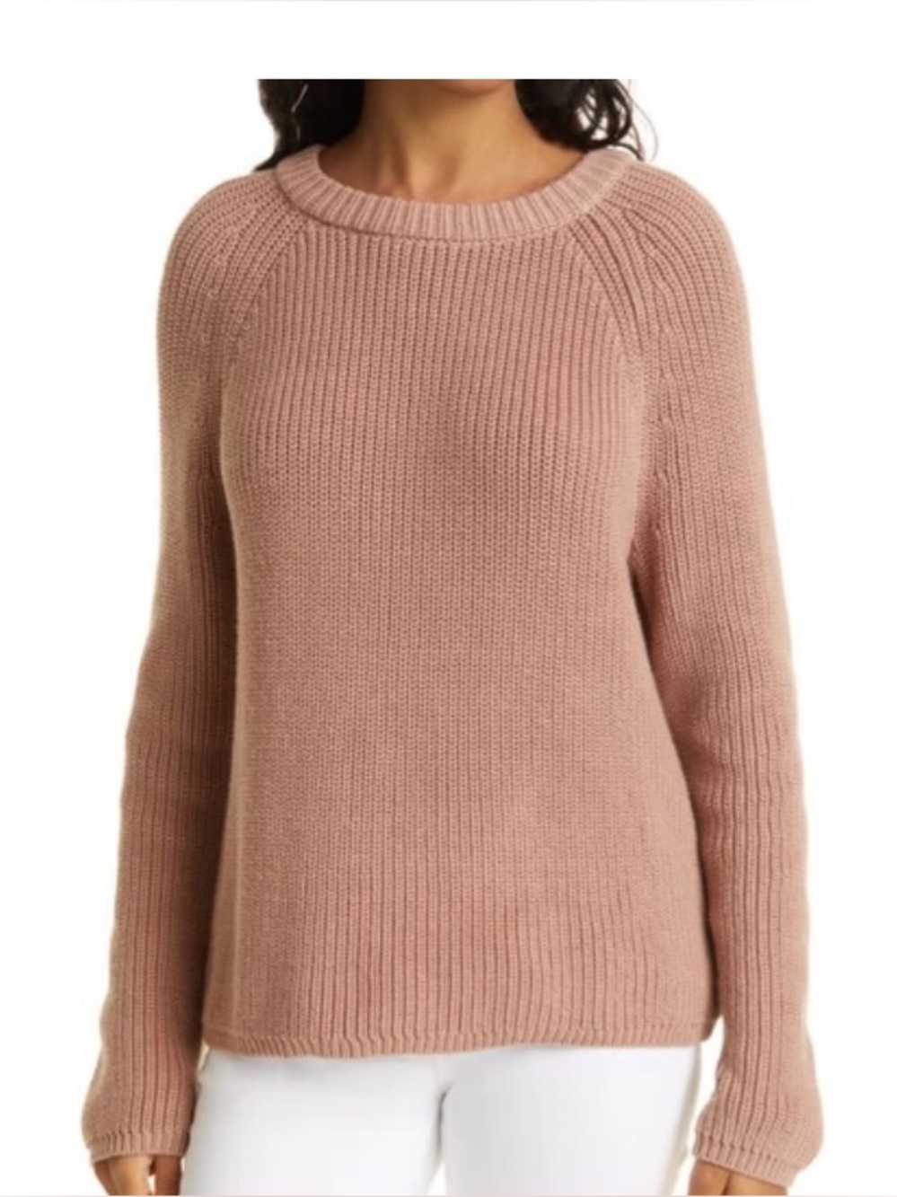 Jenni Kayne Cotton Fisherman Crew Neck Long Sleeve Pullover Sweater Rose
